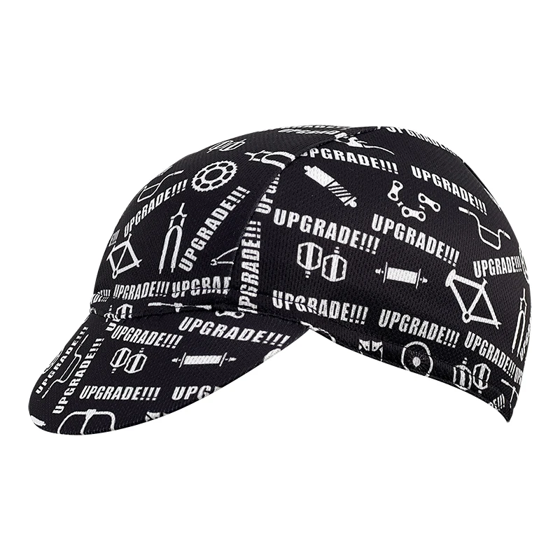 Classic cycling cap with sweat-wicking material and neutral black and white graffiti