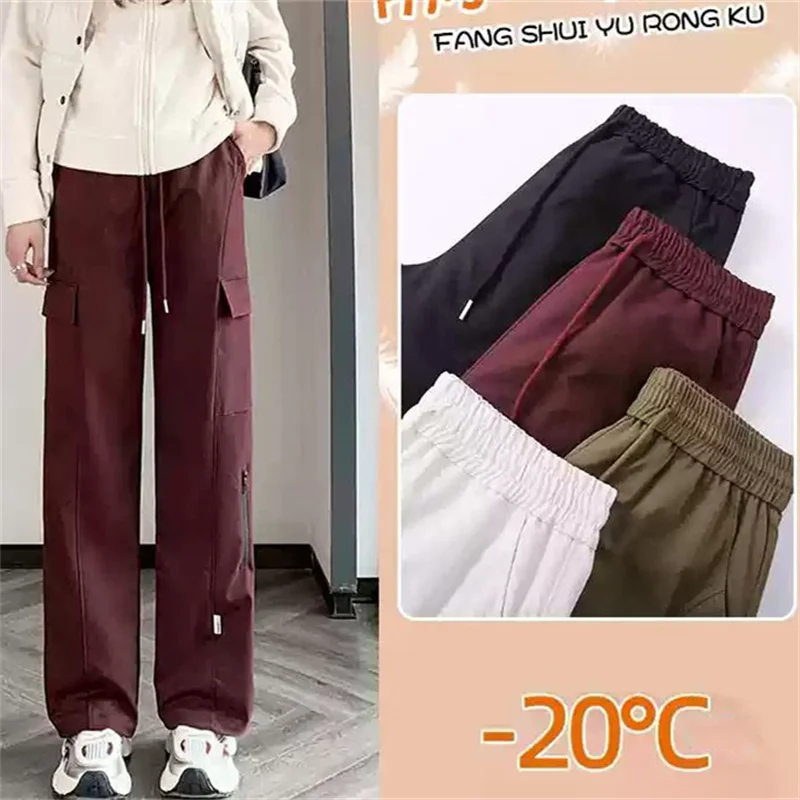 

Winter Warm Elastic High Waist Pants Women Thicken Duck Down Slim Straight Pantalones Casual Korean Black White