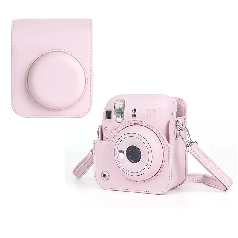 Capa protetora macia de couro PU para câmera Instax Mini 12 com alça de ombro Fujifilm Film Bolsa de viagem para câmera
