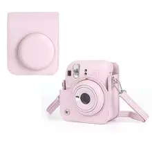 Capa protetora macia de couro PU para câmera Instax Mini 12 com alça de ombro Fujifilm Film Bolsa de viagem para câmera