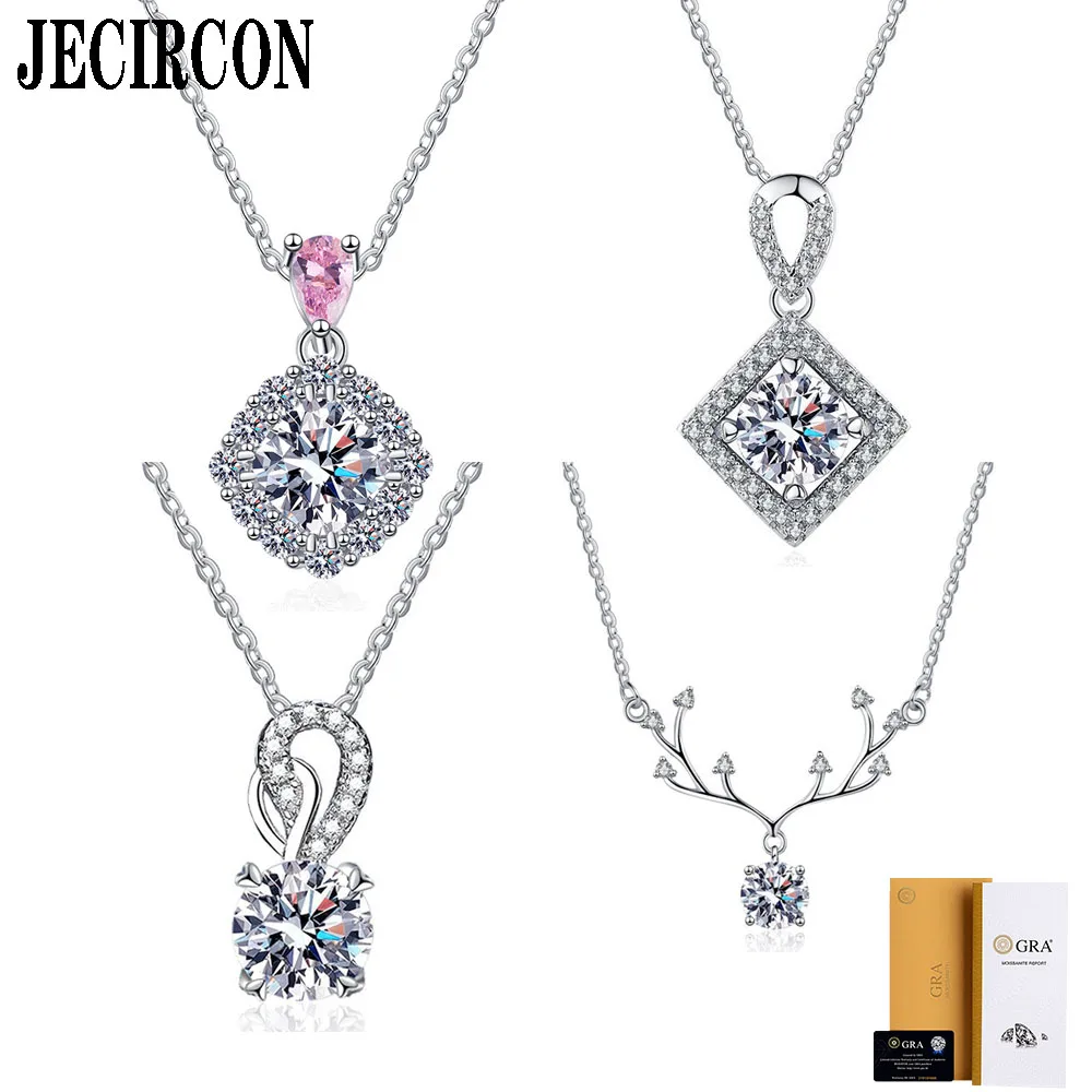 

JECIRCON 1 Carat Moissanite Necklace Fashion Geometric S925 Sterling Silver Pendant Exquisite Versatile Clavicle Chain Jewelry