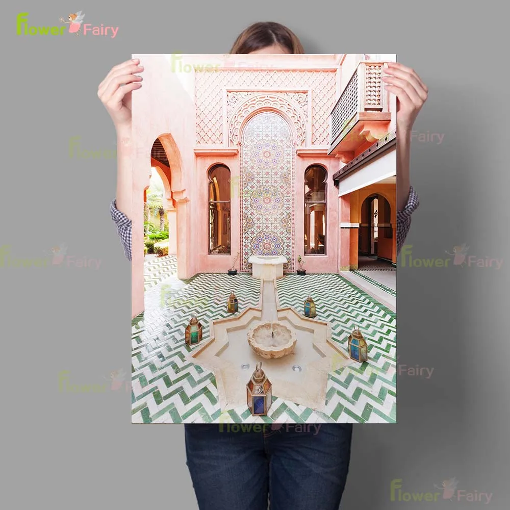 Grand Mosque Posters Tunnel Morocco Hallway Marrakech Arches Wall Art Canvas Painting Wall Pictures For Living Room Unframed