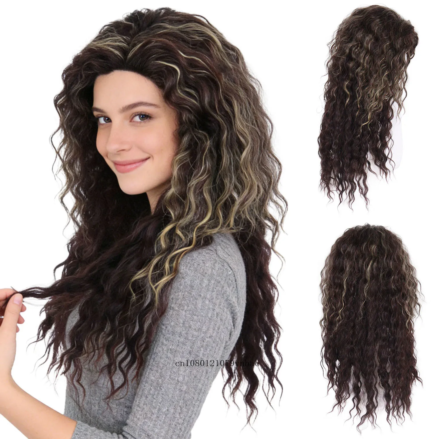 

Синтетический длинный кудрявый парик смешанного коричневого цвета для женщин, пышный волнистый коричневый парик с блонд-оттенками, повседневный/костюмный парик для мам, 28 дюймов