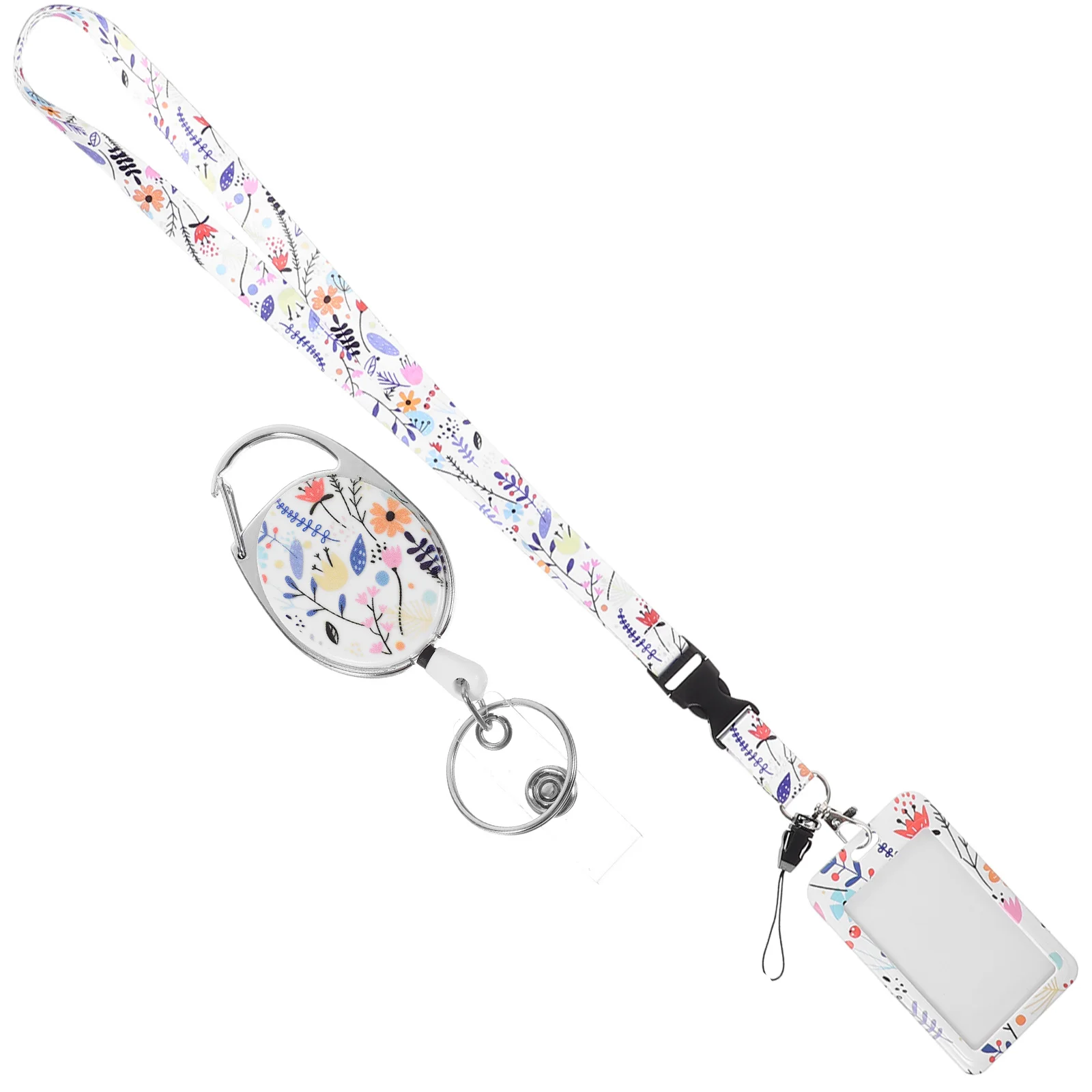 

1Set Flower Pattern Id Card Holder Detachable Lanyard Multifunction Student Teacher Badge Sleeve Protective Card Case Versatile