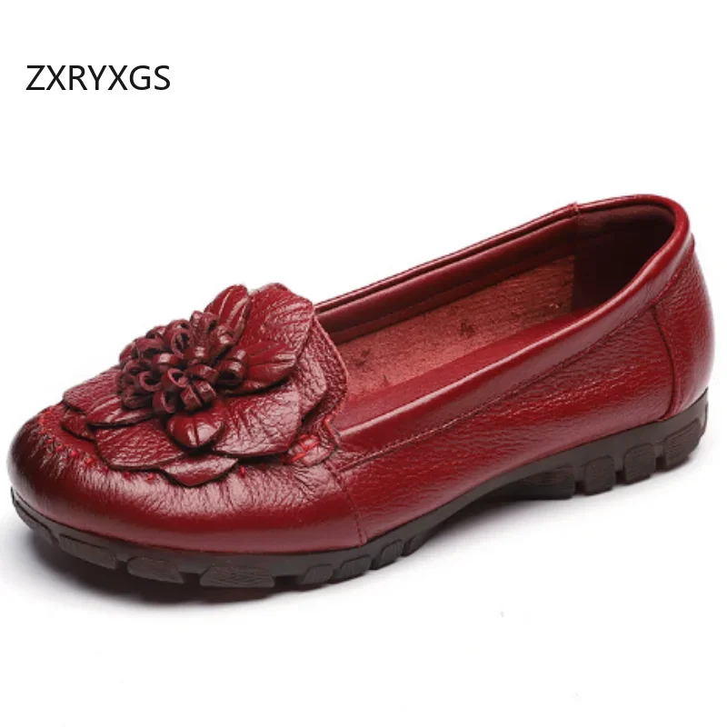 

ZXRYXGS 2025, классические туфли из натуральной кожи с цветами, нескользящая модная обувь на плоской подошве из мягкой коровьей сухожильной подошве для банкетов, женская новая обувь на плоской подошве