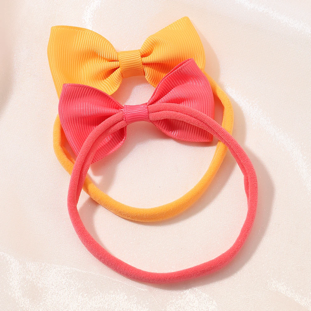 6 Teile/satz Einfarbig Grograin Band Bowknot Stirnband Für Mädchen Neue Headwear Elastische Haar Bands Infant Kinder Haar Zubehör – Detail 2