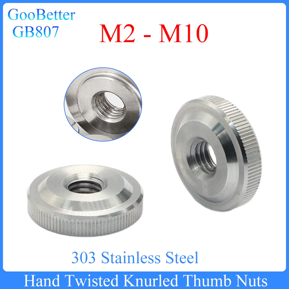 2-20Pcs M2 M2.5 M3 M4 M5 M6 M8 M10 GB807 Stainless Steel Knurled Thin Thumb Hand Tighten Round Nuts Straight Adjustment Lock Nut