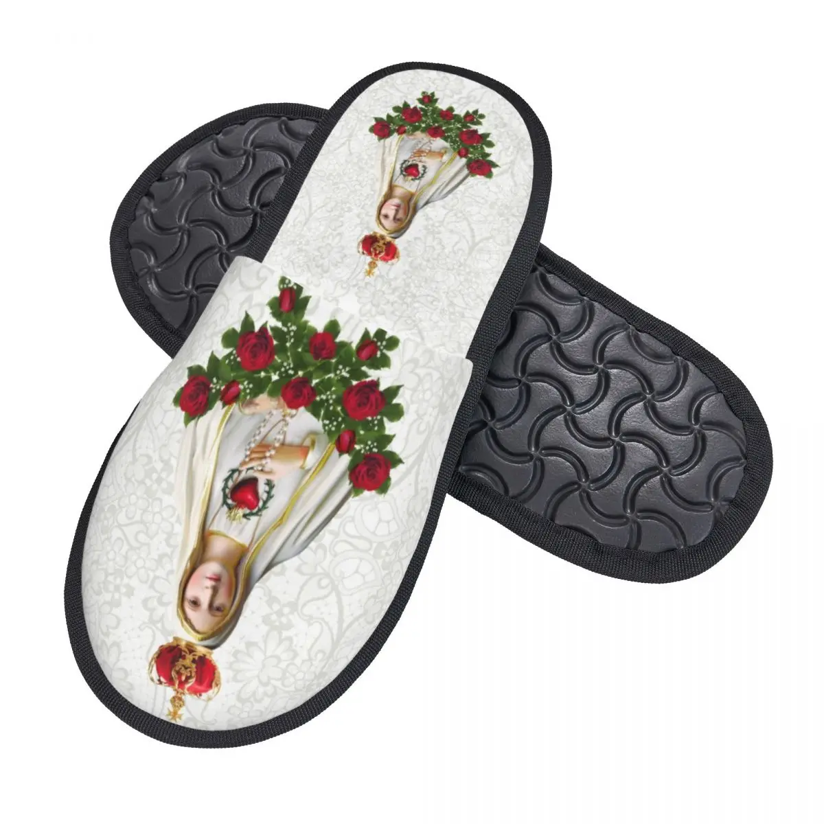 Zapatillas personalizadas de espuma viscoelástica para mujer, zapatos de Casa de dormitorio católico, Rosario de Portugal, Nuestra Señora de Fátima, Virgen María