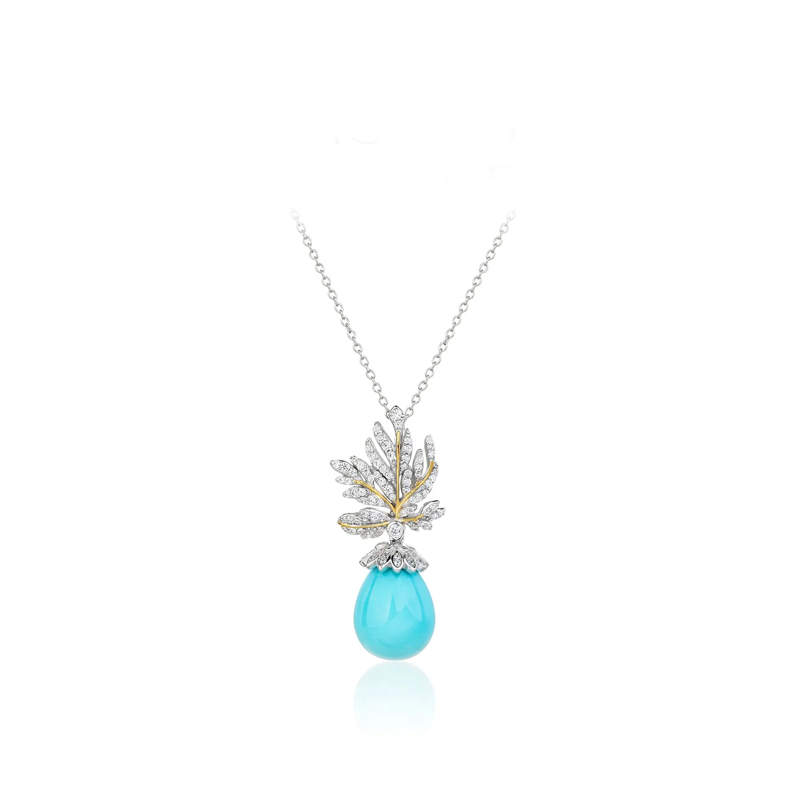 S925 Sterling Silver Necklace with European and American Maple Leaf Shaped Turquoise NEW High-end Wedding Jewelry