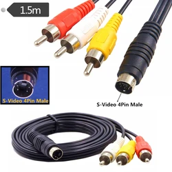 Supply Video S- MD4P 3 RCA Male To 4 Pin S-video   Adapter Cable Cord 3rca NEW  Red Yellow White