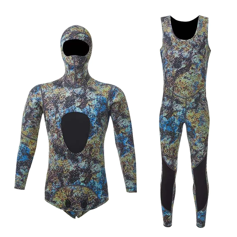 

2 Pieces Of Diving Suit Camouflage Diving Long Sleeve Hooded Submersible Suit Warm Diving Suit For Men S