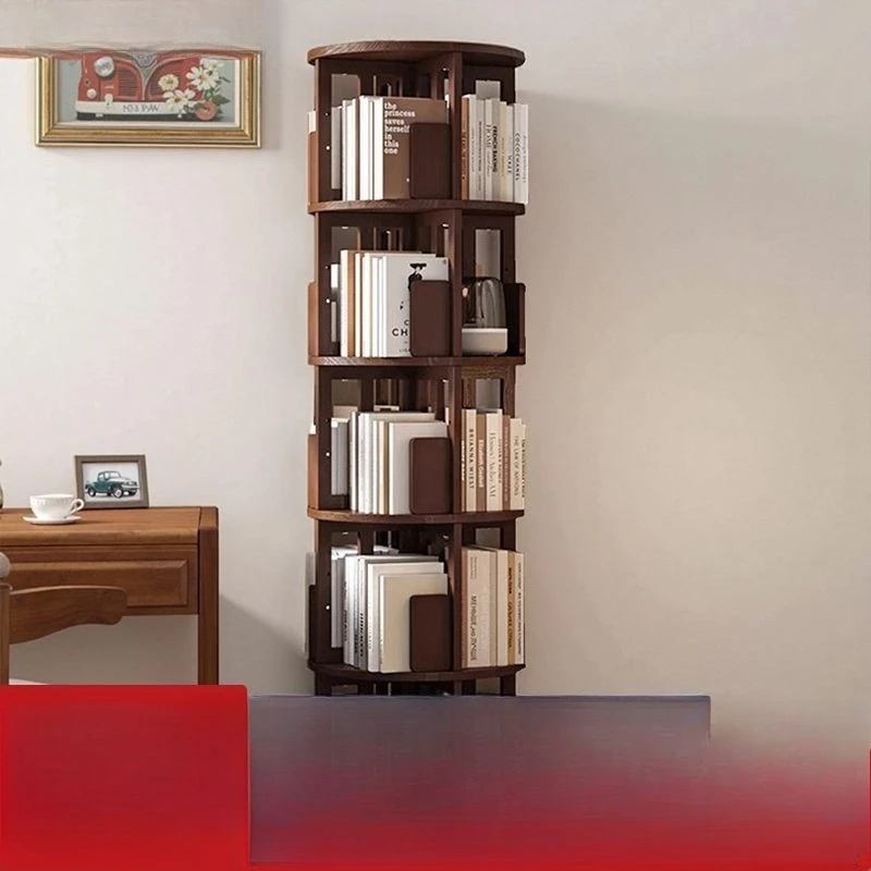 

American rubber wood rotating bookshelf household floor shelf book living room comfortable multi-functional children's storage