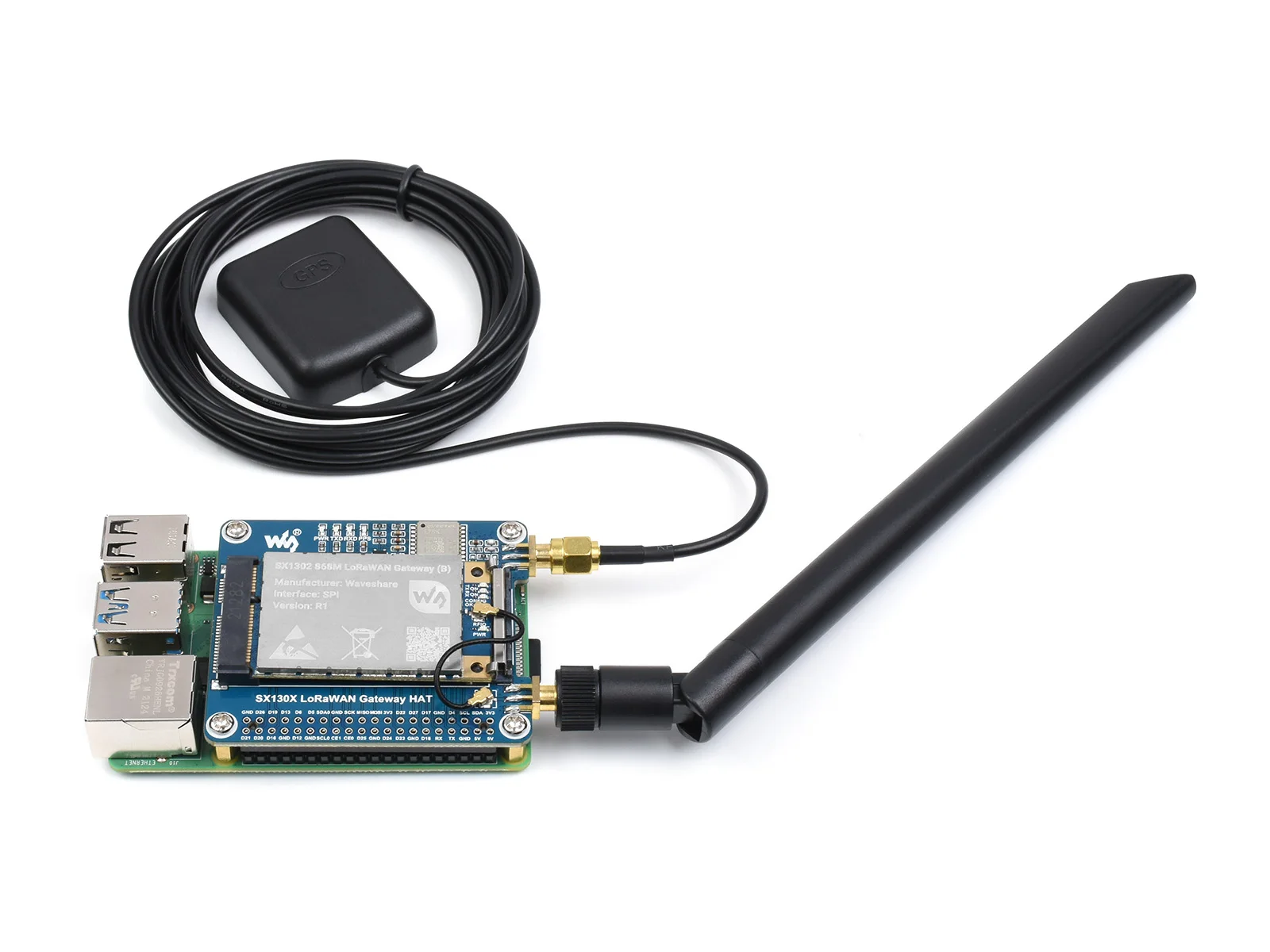 Waveshare sx130x 868m/915m módulo de gateway loRaWAN/chapéu para raspberry pi, soquete mini-pce padrão, transmissão spi de longo alcance