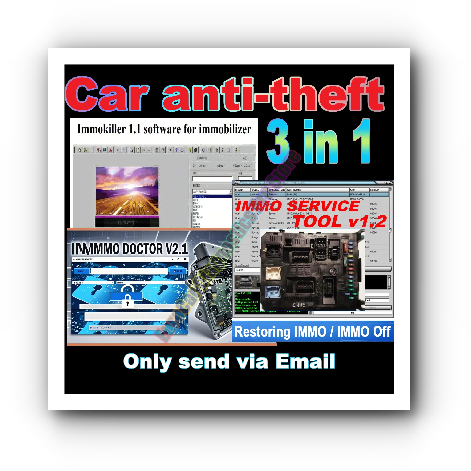

Автомобильный противоугонный инструмент 3-в-1 обслуживания IMMO V1.2 IMMO Killer 1.10 IMMO Doctor V2.1 ЭБУ иммобилайзер программное обеспечение системы охранной сигнализации