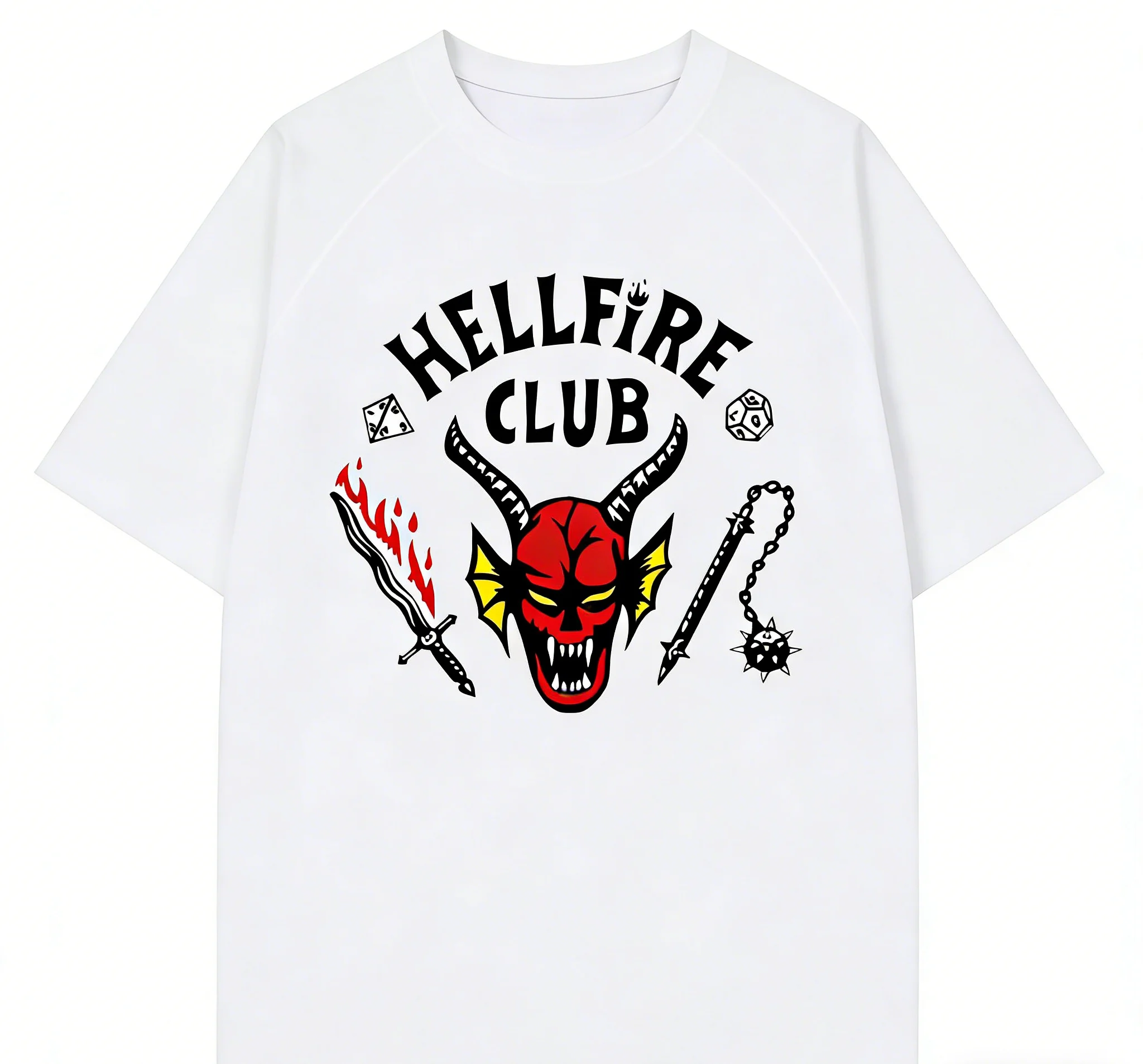 חולצת הדפסה של סדרת הטלוויזיה האמריקאית הפופולרית Hellfire, לבוש משפחתי, כותנה איכותית בסגנון קז'ואלי ללבישה יומית של מעריצים, ללבישה ברחוב