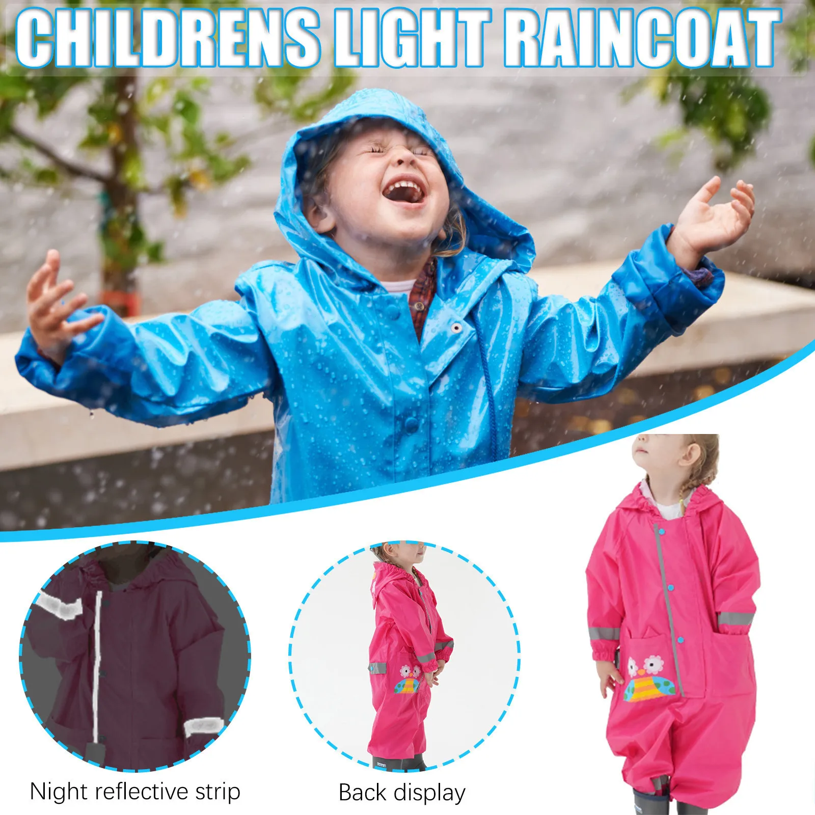 Pink Owl Print Kids Raincoat With Clear Visor Hood Reflective Strips Waterproof Toddler Rain Cute Animal Themed Rainy Day Gear