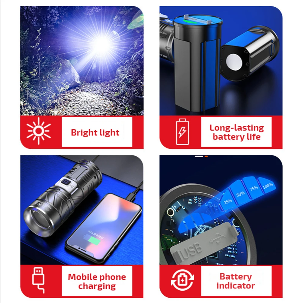 Powerful LED Flashlight 10000mAh Battery Rechargeable Outdoor Bright Torch 1500M Long Range Lamp Strong Light Lantern Waterproof