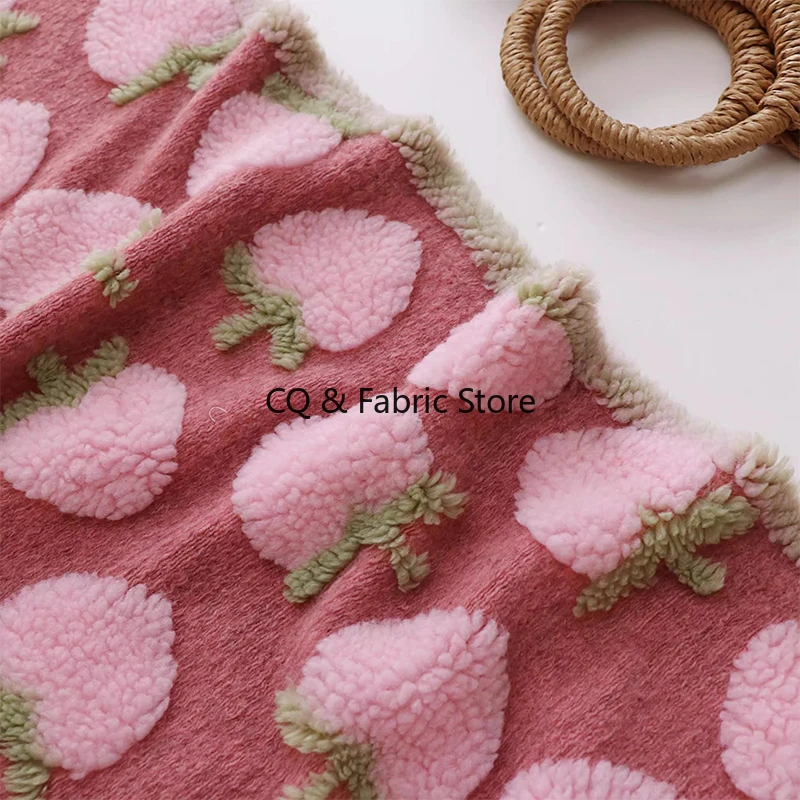 INS Style Cute Pink Peach Imitation Wool Knitted Jacquard Fabric Autumn/Winter Coat Sweater Fabric DIY Throw Pillow Fabric