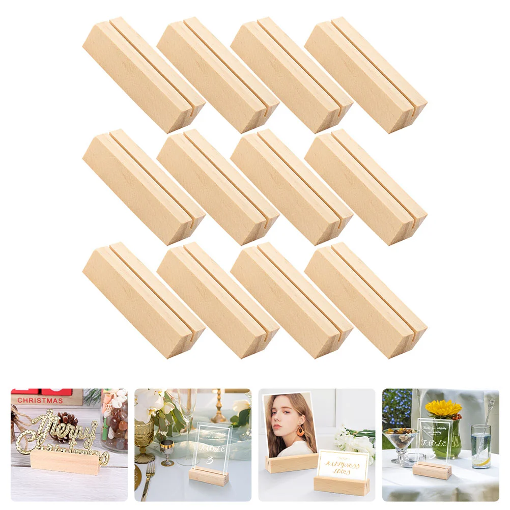 12 Pcs Wooden Card Holder Rectangular Business Clip Photo Stand Desk Office Table Wedding Number ID Memo Display Thick