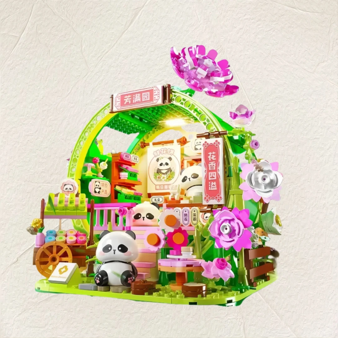 MOC – ensemble de blocs de construction de maison en bambou Panda, mignon, arbre Animal, fleur, cabane, salon, paysage de rue, décor de bureau, jouet à monter soi-même, cadeaux d'anniversaire
