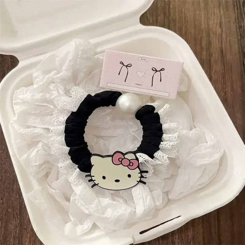 Sanrio HelloKitty  Hairstring Hair Clip Anime Cartoon Cute Fashion Elastic Hair Ringe Ponytail Holder Hair Accessory Kawaii Gift