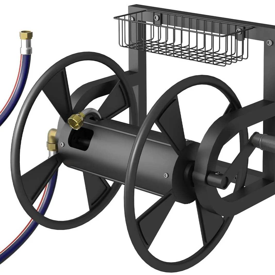 Outdoor Garden Hose Reel Wall Mount, Heavy Duty Water Rack Winding