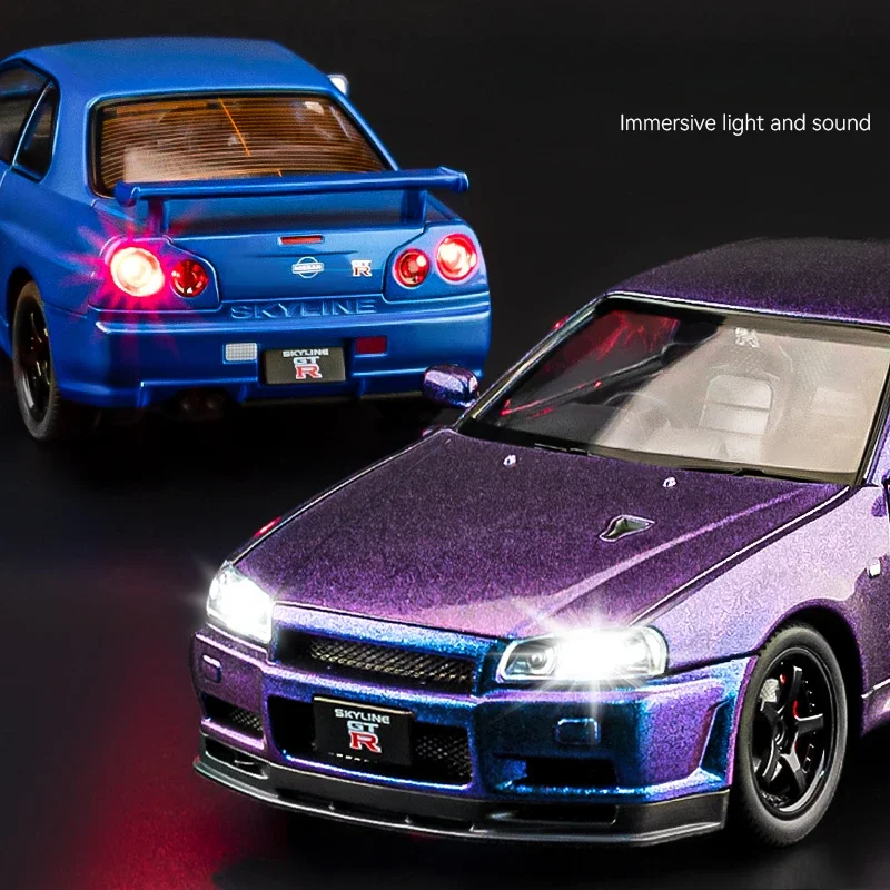The Fast & Furious Simulation Nissan Skyline GT R34  Alloy Supercar Model Collective Miniature Voiture Diecast Toy Vehicle Boy