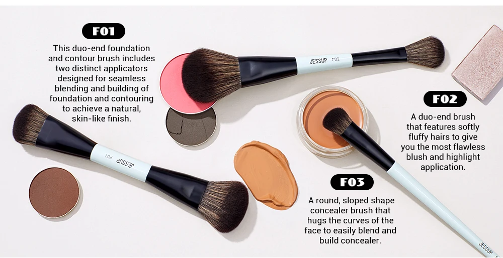 Jessup Make-up-Pinsel-Set, 2/3/6/10 Stück, doppelseitiger Foundation-Konturpinsel, Rouge, Blending, Lidschatten, Concealer, tierversuchsfrei, T500 – Detail 3