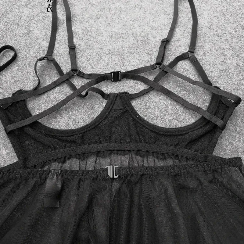 قمامة الدببة مفتوحة الصدر مثير بيبي دول الملابس الداخلية فستان المرأة الحمالة فستان النوم الدانتيل شبكة مغر ثوب النوم 2025 جديد