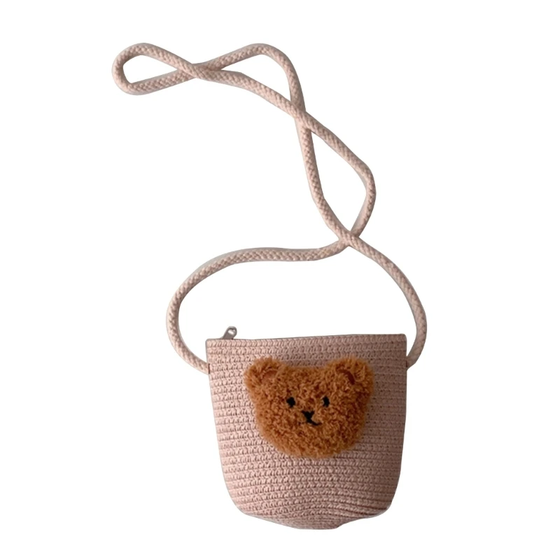 

Cute Bear Crossbody Bag for Girls Mini Straw Shoulder Satchel Bags Handbag Children Student Travel Bags