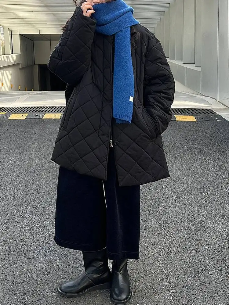 Black Big Size Warm Long Cotton-padded Coat Lapel Long Sleeve Women Parkas Fashion Tide New Autumn Winter