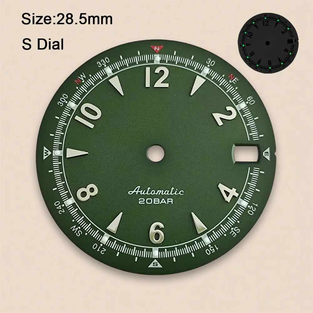 Nh35 Dial S Logo 28.5mm Retro Watch Dial Green Luminous For NH35 NH36 Movements High Quality Watch Accessories Repair Tool view 5
