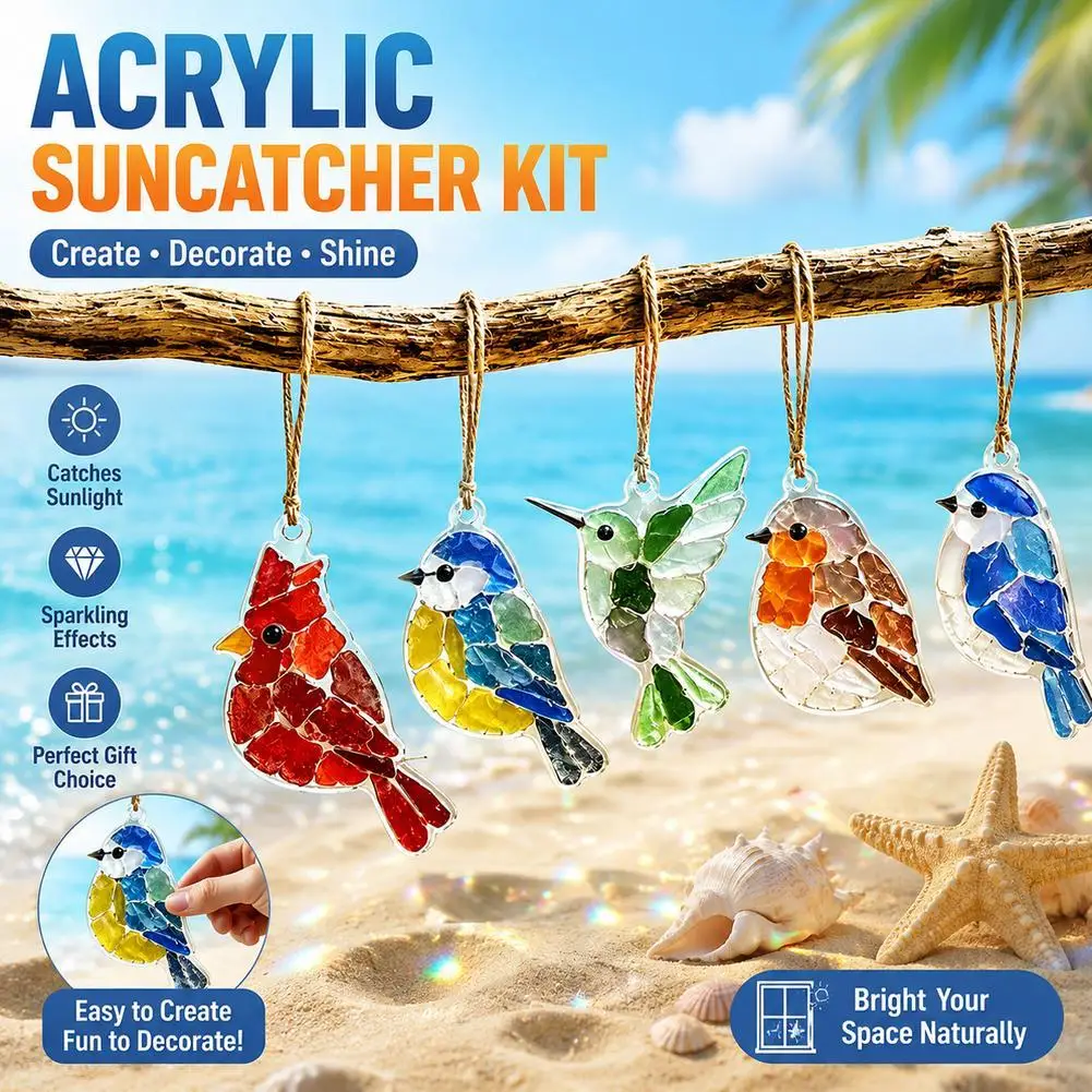 DIY Sea Glass Bird Mosaic Ornament Kit Crystal Suncatcher Hanging Pendant Craft Set Art Decor For Home Garden Gift