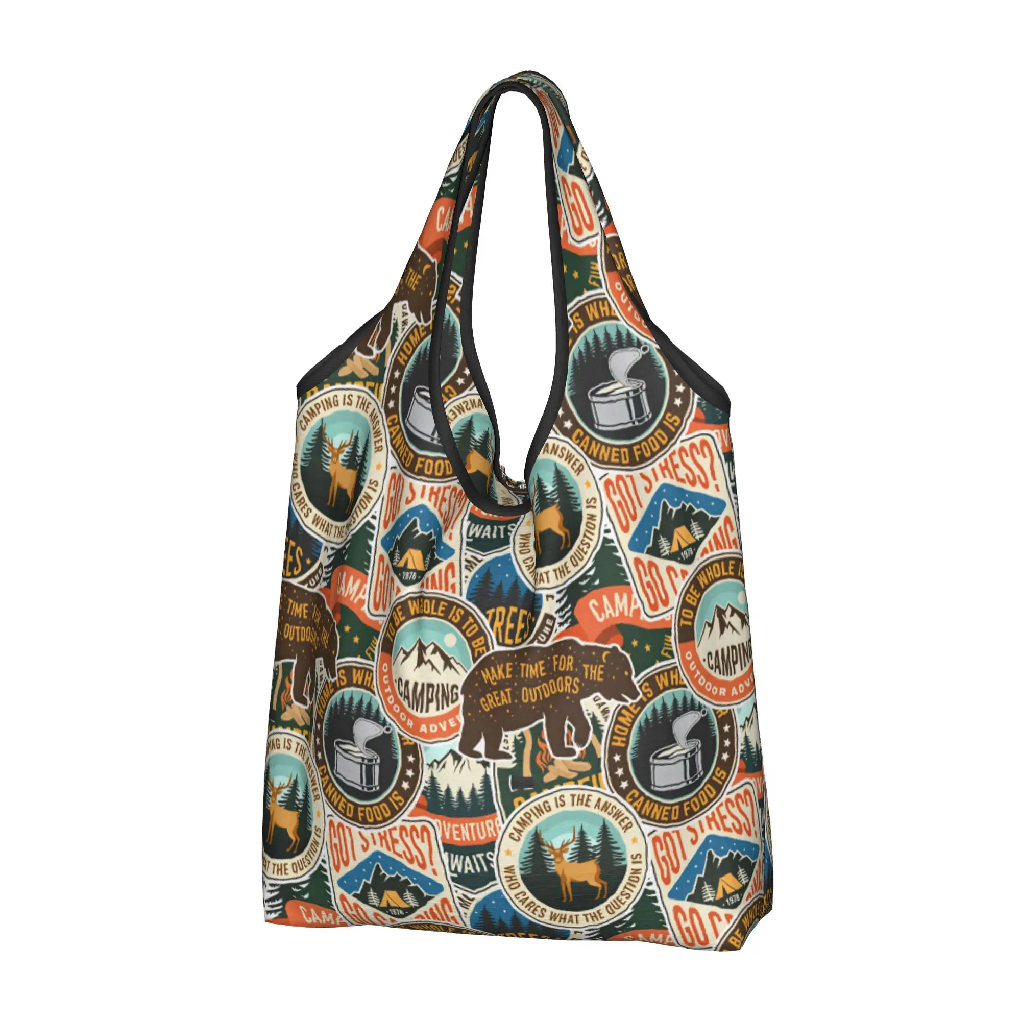 Recycling Sports Camper Outdoor Adventure  Shopping Bag Women Tote Bag Portable  Groceries Shopper Bags