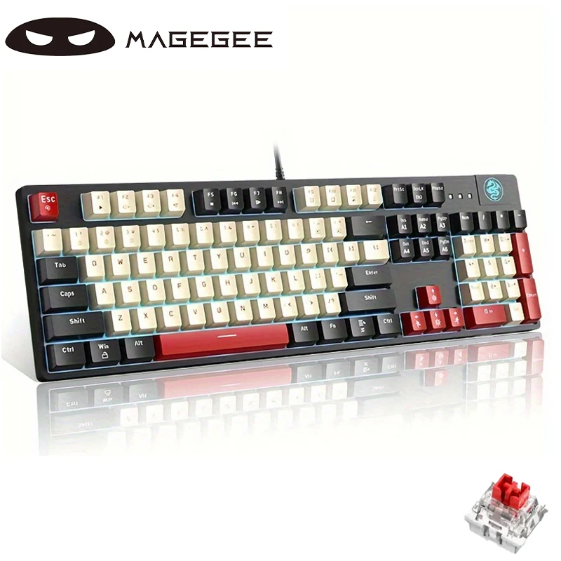 MageGee Mechanical Gaming Keyboard MK-Armor LED Rainbow Backlit and Wired USB 104 Keys Keyboard with Red Switches, for Windows P