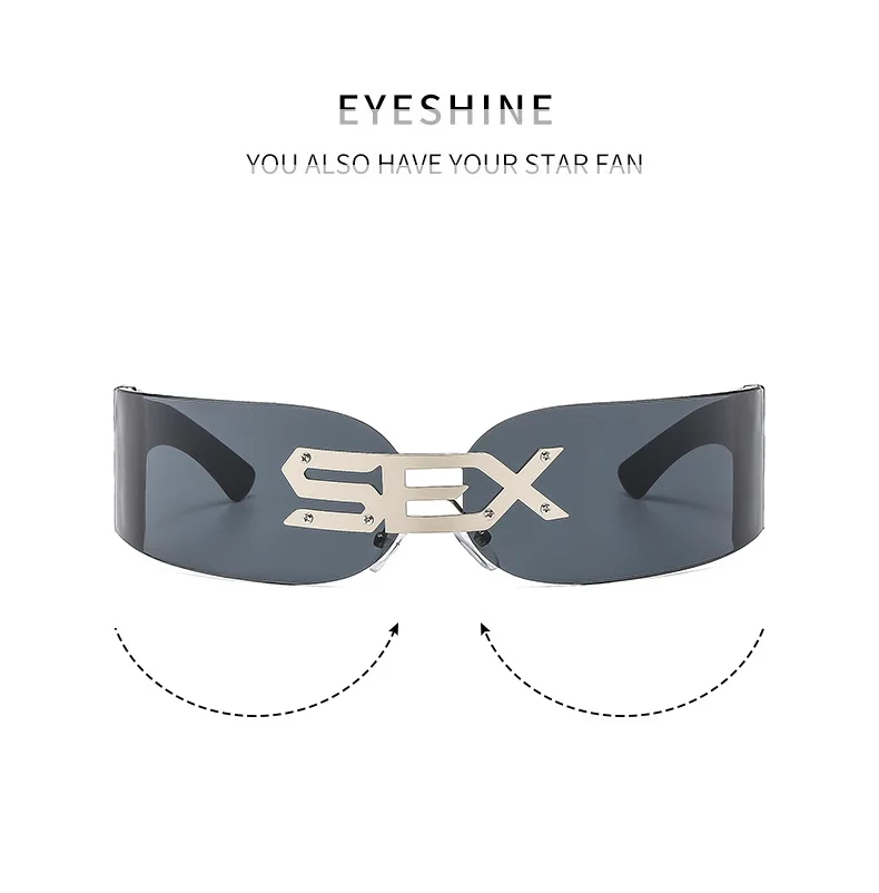 Y2K Punk Randlose einteilige Maske Sonnenbrille Damen Herren 2026 Luxusmarke Kleiner Rahmen Steampunk Wrap Around Shield Brillenschirme – Detail 2