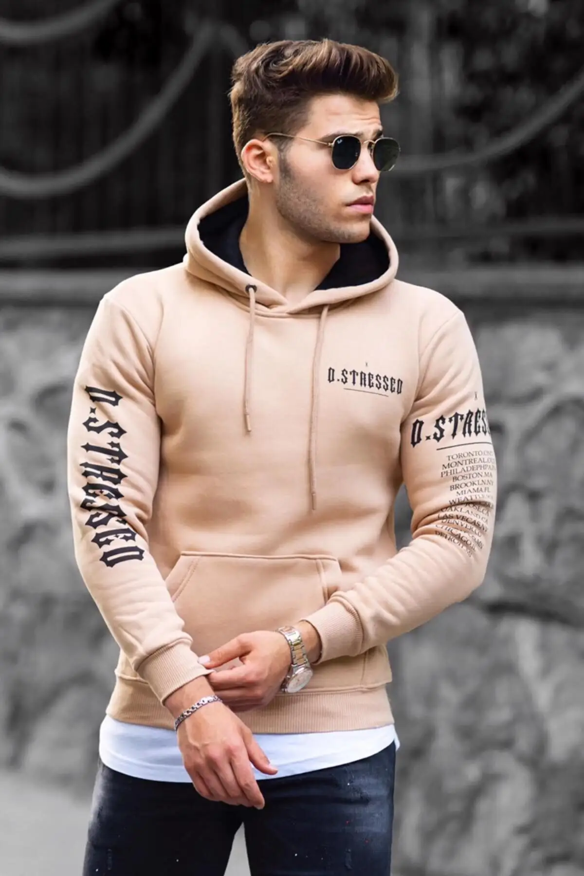 

Men's Camel Hoodie with Text Printed Sweatshirt Cotton Polyester Regular Fit High Quality 2021 Winter Season Stylish Design