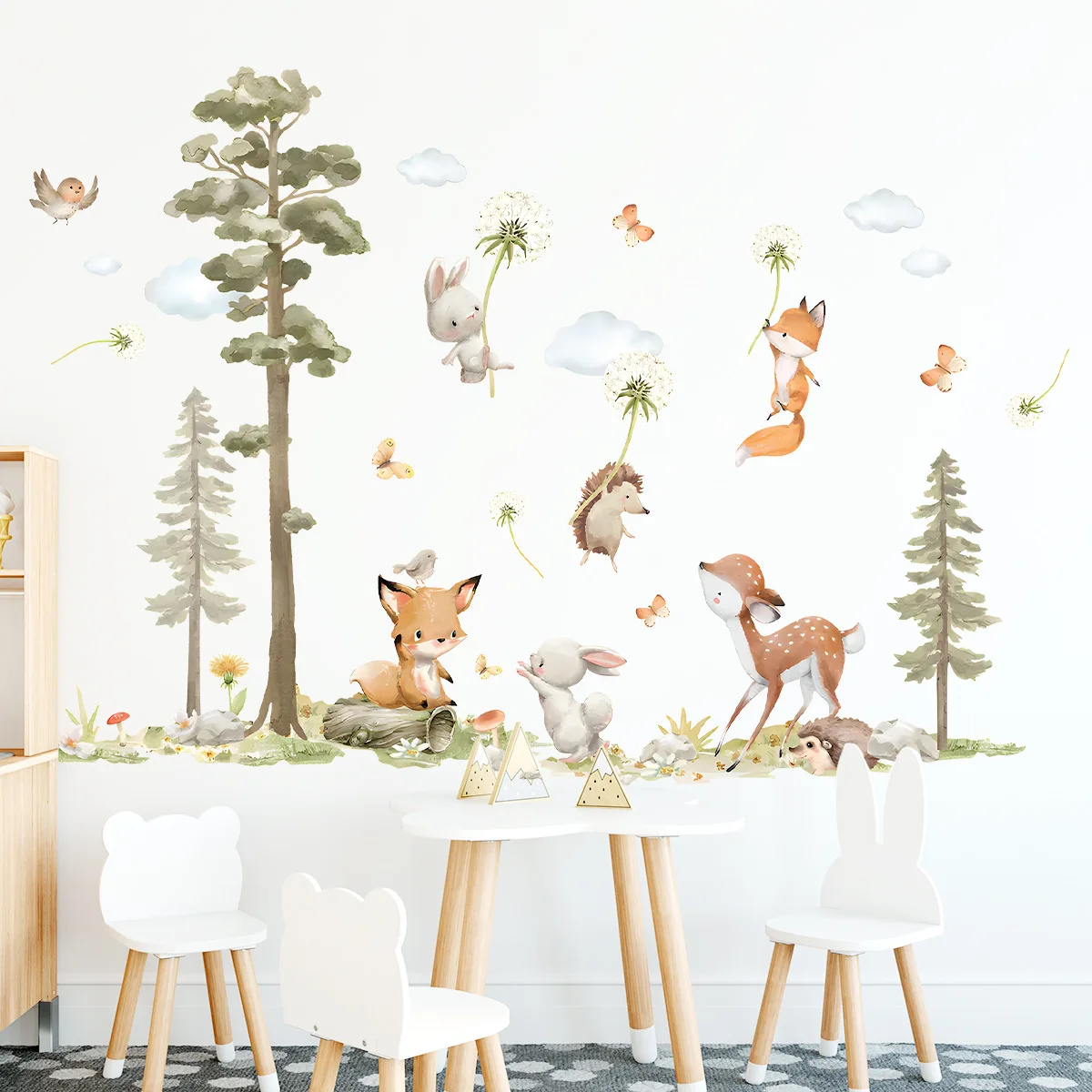 Woodland Animal Wall Stickers, Fox Deer Bunny Forest Decals for Kids Nursery Room Decor