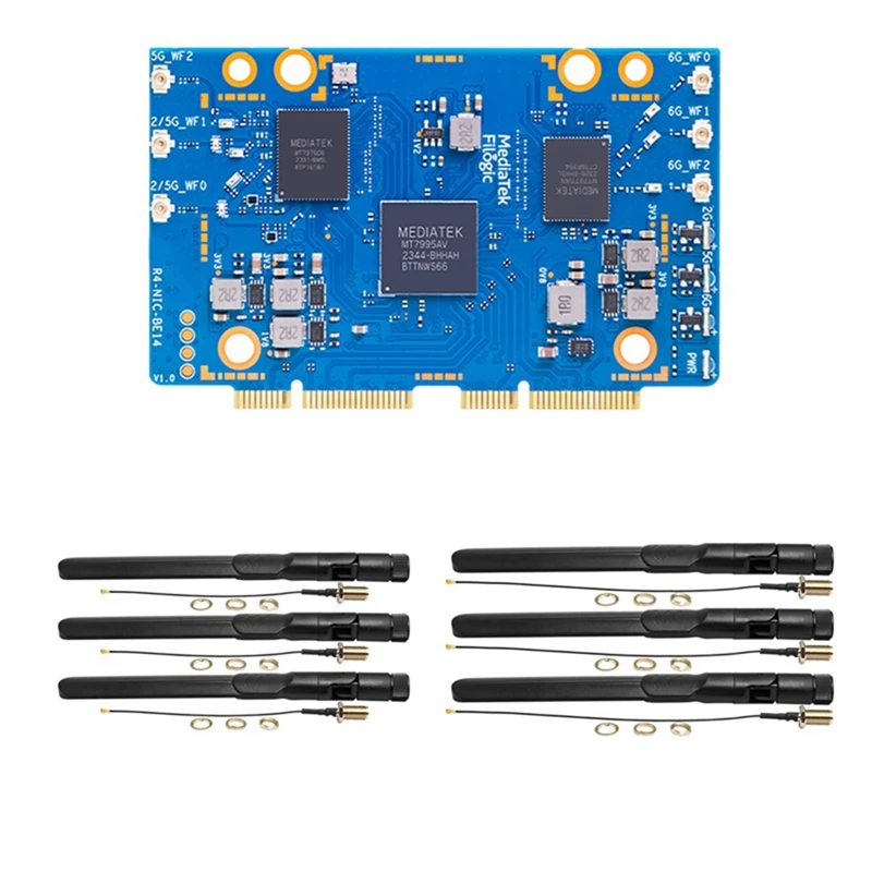 For Banana Pi BPI-R4-NIC-BE14 Wifi7 Module+6PCS Antenna MT7995AV Pcie3.0 2.4G/5G/6G Open Source Router Development Board