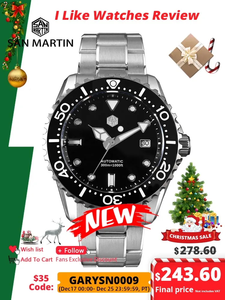 

San Martin New 44mm Luxury Men's Diving Watch Classic High Quality NH35 Automatic Mechanical Sapphire BGW-X1 20Bar Reloj SN0009