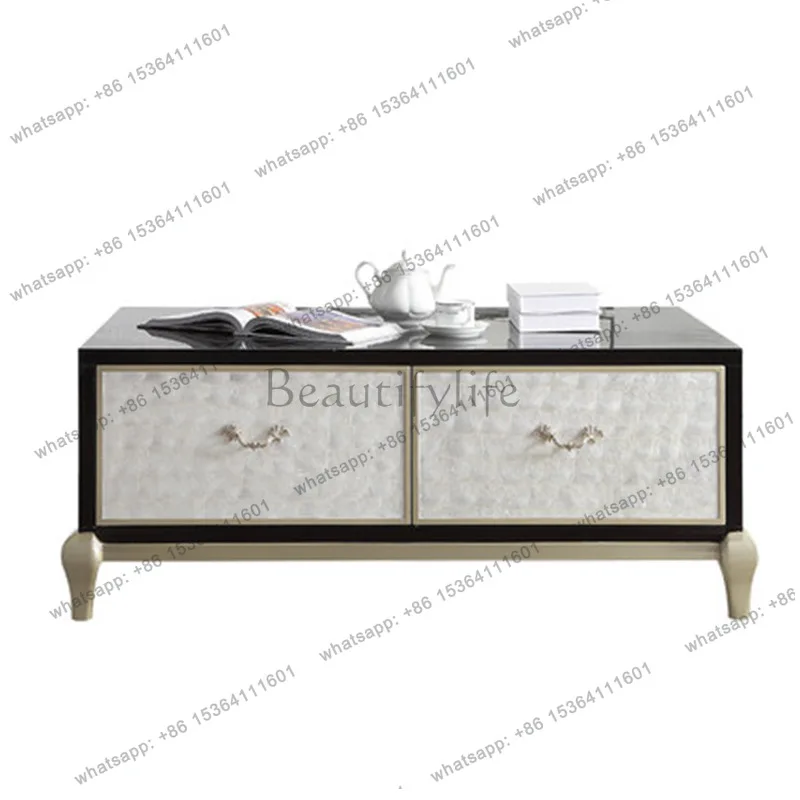 

American light luxury shell TV cabinet coffee table combination post-modern simple paint solid wood floor cabinet