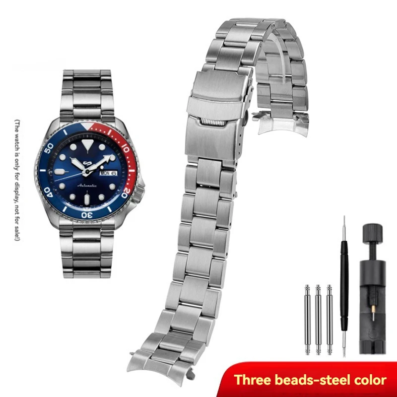 For Seiko No. 5 Stainless Steel Watch Strap SKX007 SKX009 SRP599 Curved Watchband 20mm 22mm Metal Watch Chain Silver Black