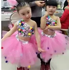 Bambini ragazze costumi con paillettes jazz moderno costume di danza jazz passerella spettacolo vestiti bambini tutu velo