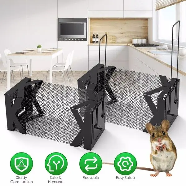 

Humane Mouse Trap Cage, Non-Lethal (No Electricity/Glue/Chemicals), Heavy Duty 1.15mm Metal (Rustproof), Easy Catch & Release