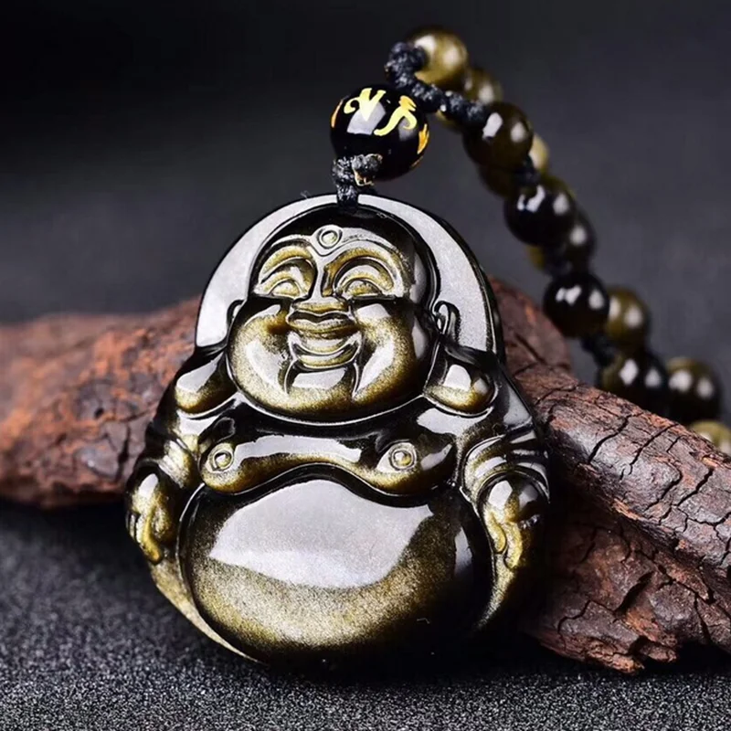 Feng Shui Gift Obsidian Pendant for man and women Handmade good Lucky Amulet Jewellery Big Belly Buddha Necklace