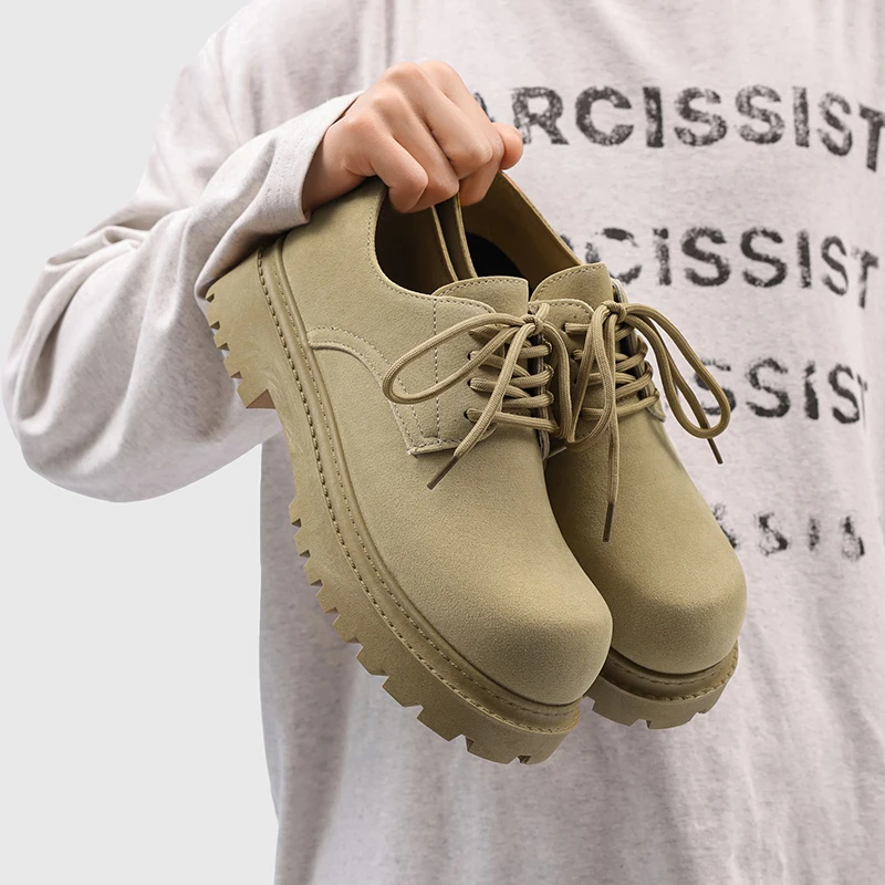 

Men's Winter Retro Briti oes Thi Bot Anti-slip Casual Low Help Boots Youth Faion Flip Suede oes