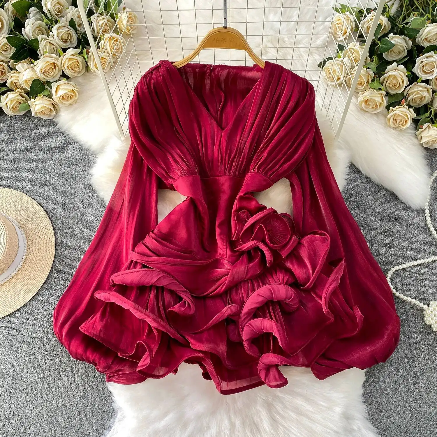 

Элегантное сексуальное сетчатое платье с рюшами и высокой талией, Vestidos, осенне-зимняя вечерняя женская одежда, церемониальные платья