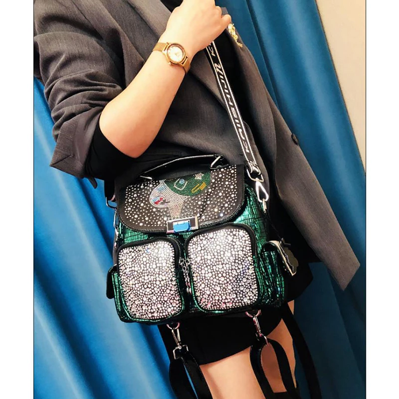 #6343-4 # Fashionable and trendy backpack, new diamond inlaid versatile single shoulder crossbody bag