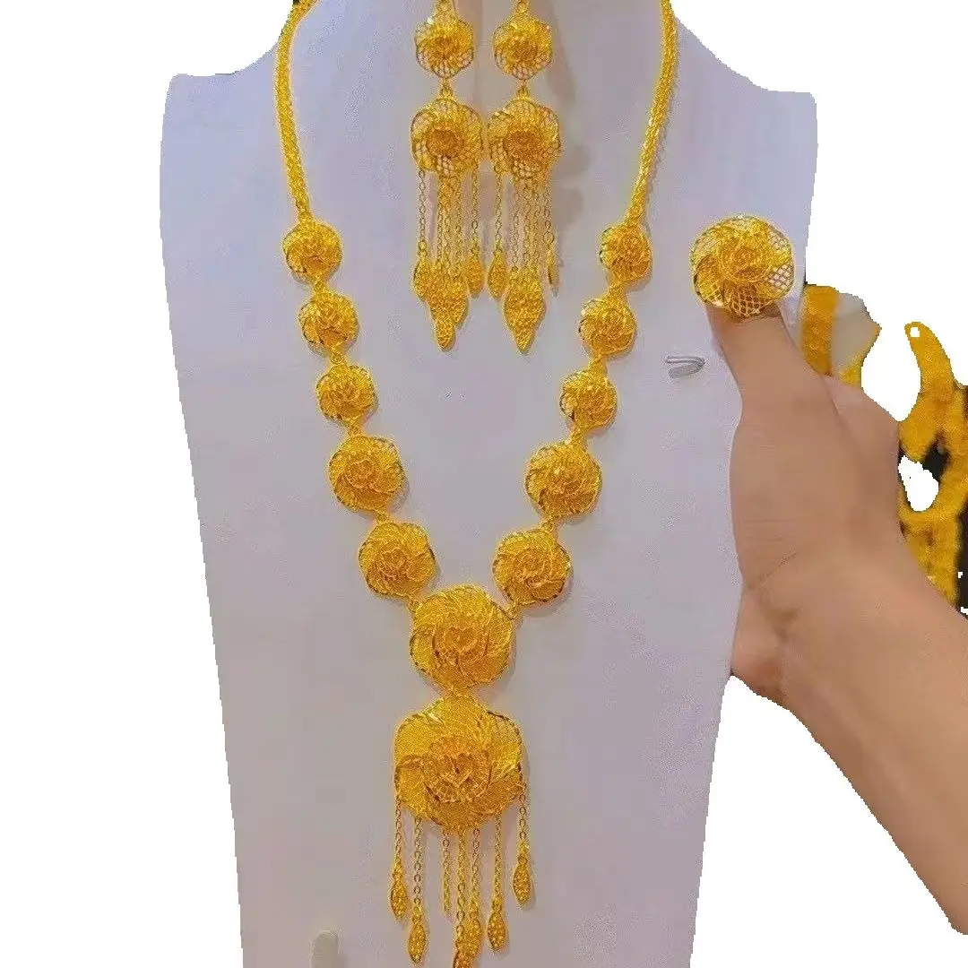 Dubai New 24K Gold Plated Necklace, Earrings, Rings, Wedding Party Gifts, Jewelry Set for Women YY10507