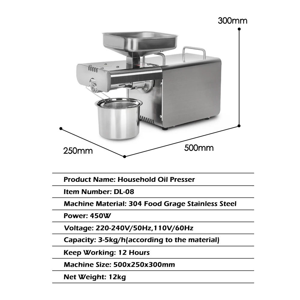 ITOP Oil Pressers Electric Mini Oil Press Machine Automatic Household and Commercial Cold Oil Extraction Machine 450W 110V 220V